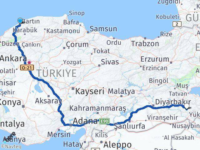 Bartın Eruh Siirt Arası Kaç Km - Yol Haritası