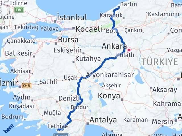 Bartın Fethiye Muğla Arası Kaç Km - Yol Haritası