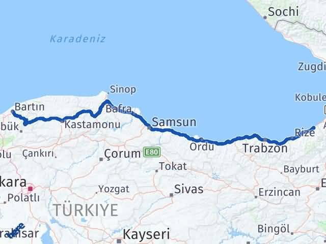 Bartın Fındıklı Rize Arası Kaç Km - Yol Haritası