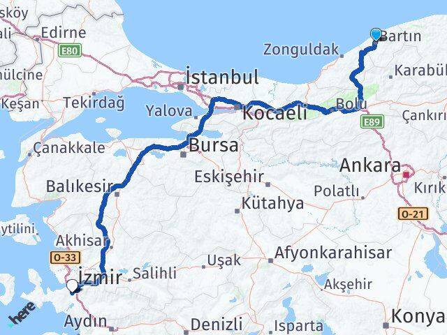 Bartın Gaziemir İzmir Arası Kaç Km - Yol Haritası