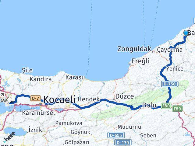 Bartın Gebze Kocaeli Arası Kaç Km - Yol Haritası