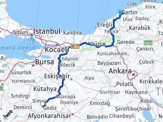 Bartın Gediz Kütahya Arası Kaç Km - Yol Haritası