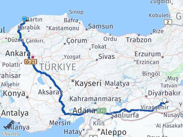 Bartın Gercüş Batman Arası Kaç Km - Yol Haritası