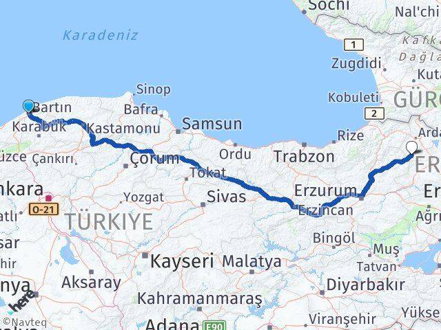 Bartın Göle Ardahan Arası Kaç Km - Yol Haritası