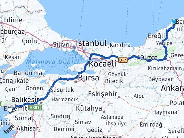 Bartın Gömeç Balıkesir Arası Kaç Km - Yol Haritası
