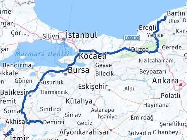 Bartın Gördes Manisa Arası Kaç Km - Yol Haritası