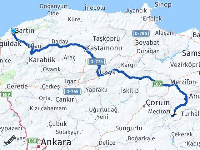 Bartın Göynücek Amasya Arası Kaç Km - Yol Haritası