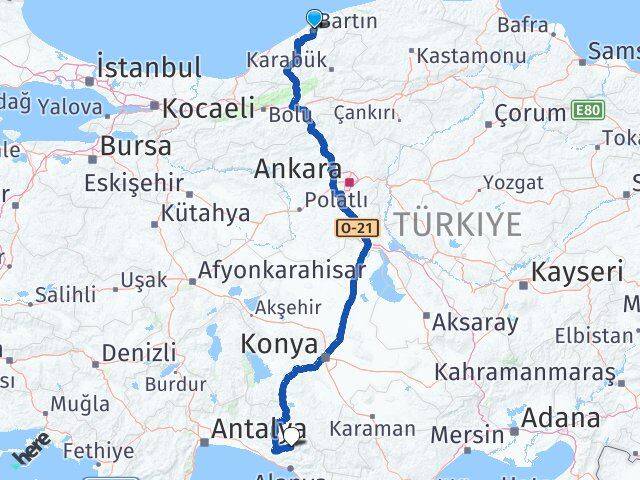 Bartın Gündoğmuş Antalya Arası Kaç Km - Yol Haritası