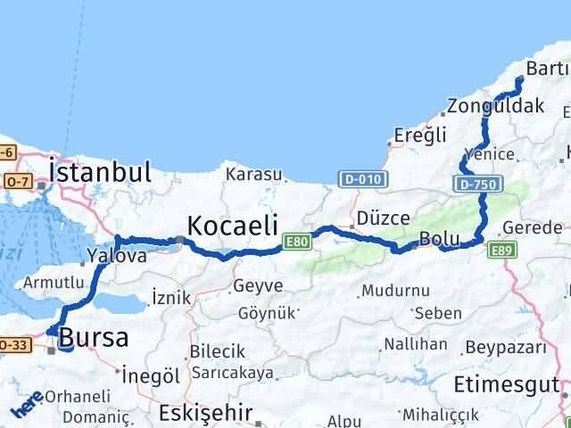 Bartın Gürsu Bursa Arası Kaç Km - Yol Haritası