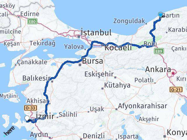 Bartın Güzelbahçe İzmir Arası Kaç Km - Yol Haritası