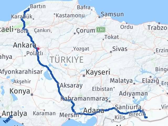 Bartın Harran Şanlıurfa Arası Kaç Km - Yol Haritası
