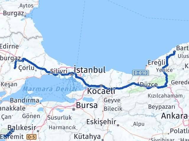 Bartın Hayrabolu Tekirdağ Arası Kaç Km - Yol Haritası