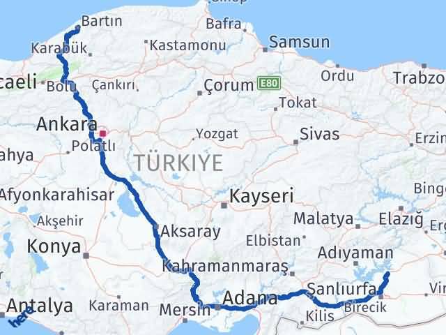 Bartın Hilvan Şanlıurfa Arası Kaç Km - Yol Haritası