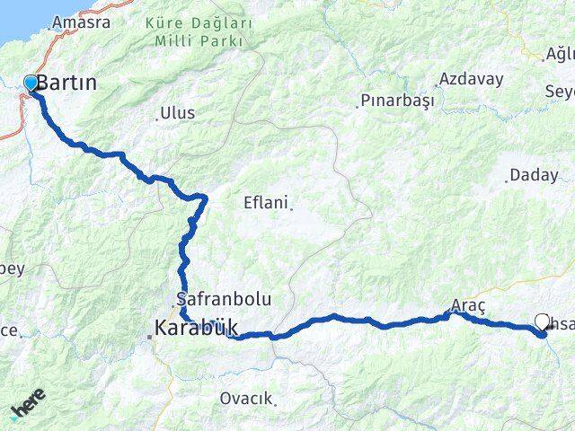 Bartın İhsangazi Kastamonu Arası Kaç Km - Yol Haritası