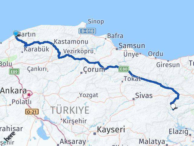 Bartın İliç Erzincan Arası Kaç Km - Yol Haritası