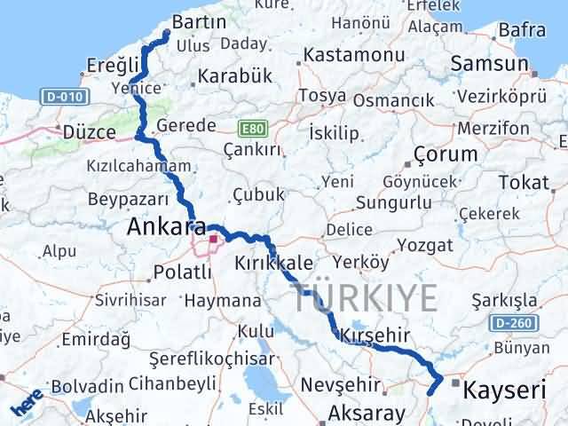 Bartın İncesu Kayseri Arası Kaç Km - Yol Haritası