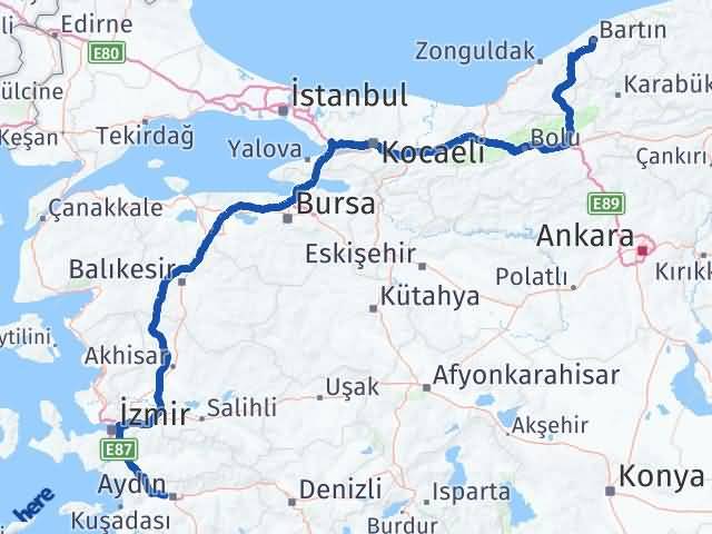 Bartın İncirliova Aydın Arası Kaç Km - Yol Haritası