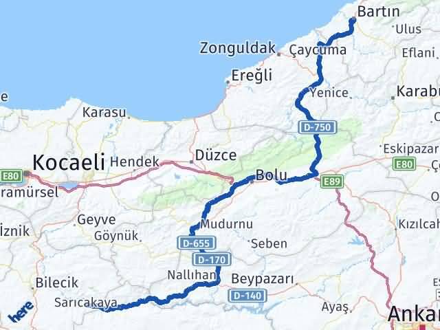 Bartın İnhisar Bilecik Arası Kaç Km - Yol Haritası