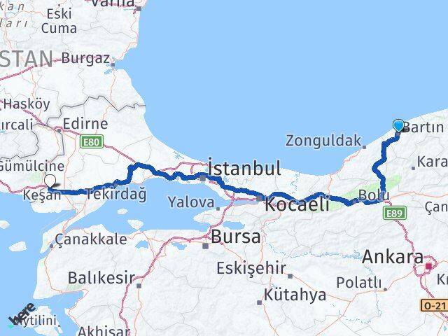 Bartın İpsala Edirne Arası Kaç Km - Yol Haritası