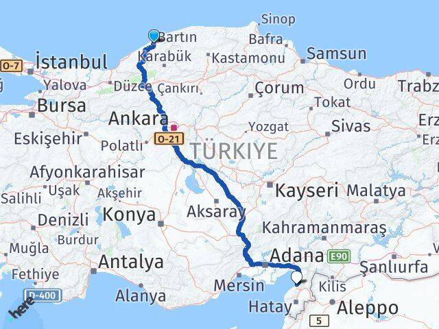 Bartın İskenderun Hatay Arası Kaç Km - Yol Haritası