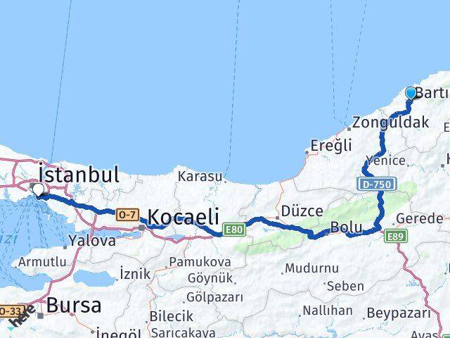 Bartın Kadıköy İstanbul Arası Kaç Km - Yol Haritası