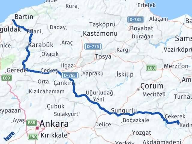 Bartın Kadışehri Yozgat Arası Kaç Km - Yol Haritası