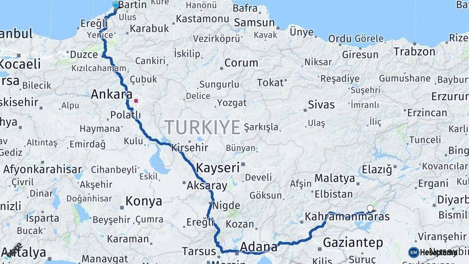 Bartın Kahta Adıyaman Arası Kaç Km - Yol Haritası