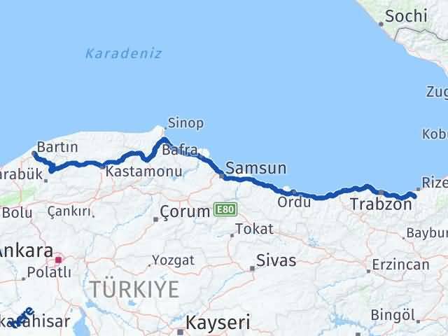 Bartın Kalkandere Rize Arası Kaç Km - Yol Haritası