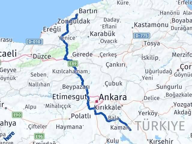 Bartın Kaman Kırşehir Arası Kaç Km - Yol Haritası