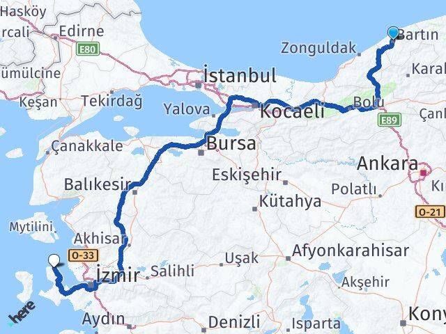 Bartın Karaburun İzmir Arası Kaç Km - Yol Haritası