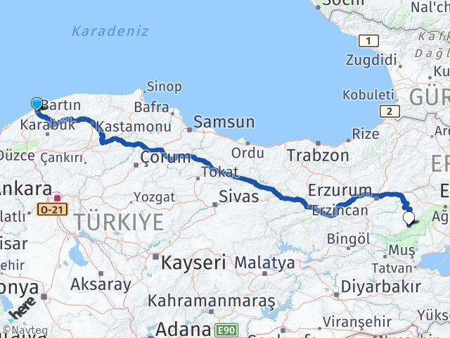 Bartın Karaçoban Erzurum Arası Kaç Km - Yol Haritası
