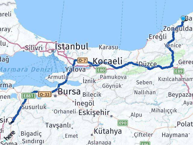 Bartın Karesi Balıkesir Arası Kaç Km - Yol Haritası