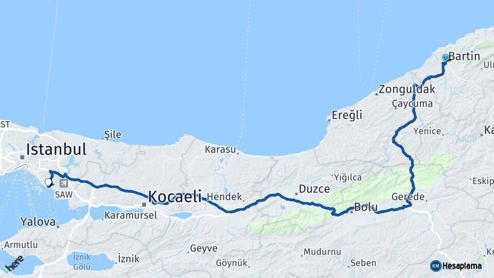 Bartın Kartal İstanbul Arası Kaç Km - Yol Haritası