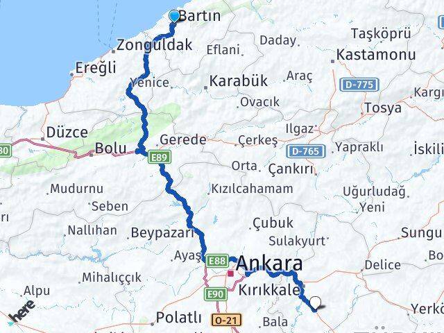 Bartın Keskin Kırıkkale Arası Kaç Km - Yol Haritası