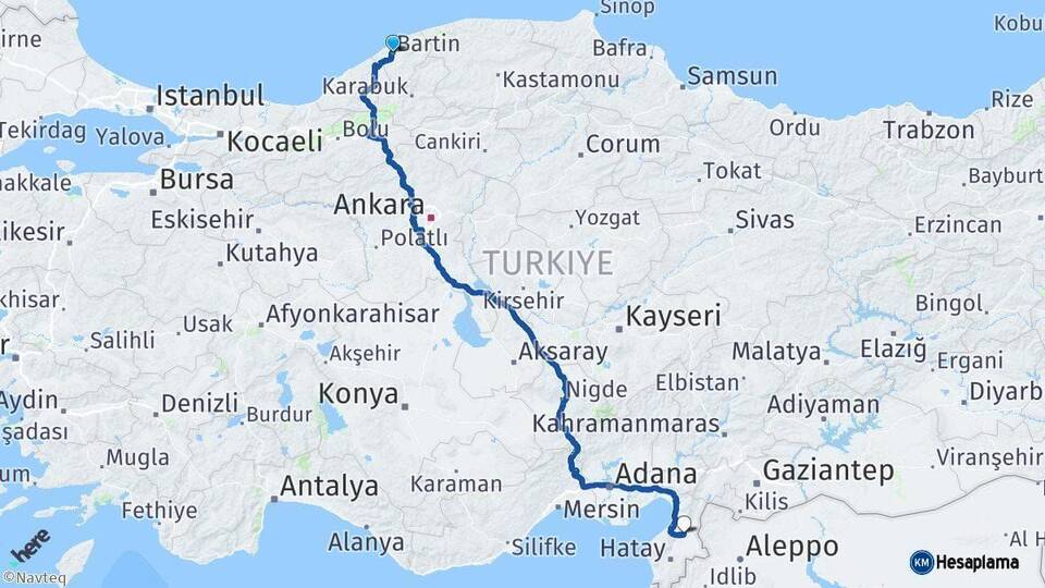 Bartın Kırıkhan Hatay Arası Kaç Km - Yol Haritası
