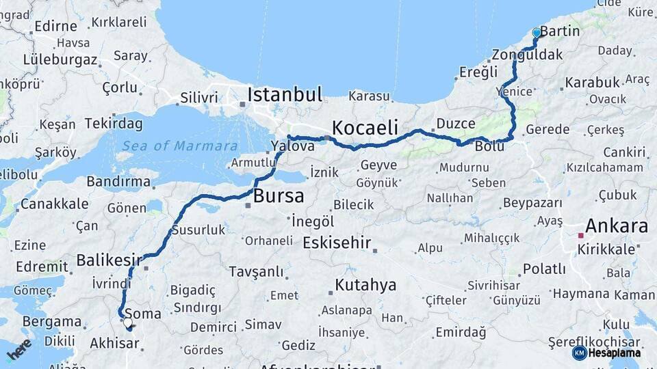 Bartın Kırkağaç Manisa Arası Kaç Km - Yol Haritası