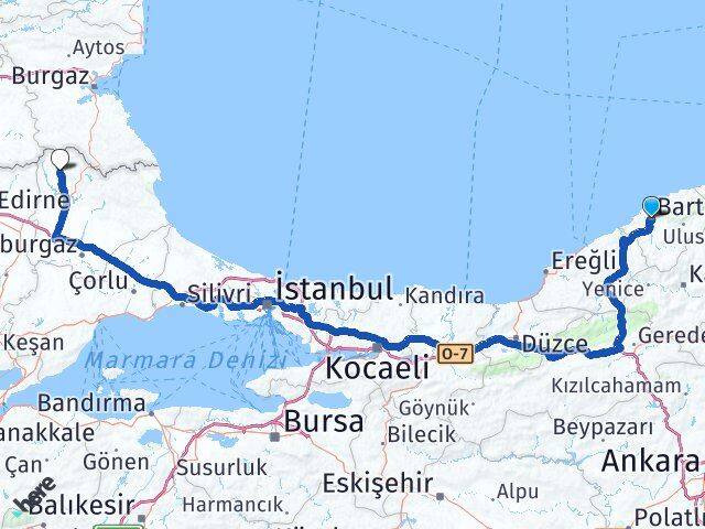 Bartın Kofçaz Kırklareli Arası Kaç Km - Yol Haritası