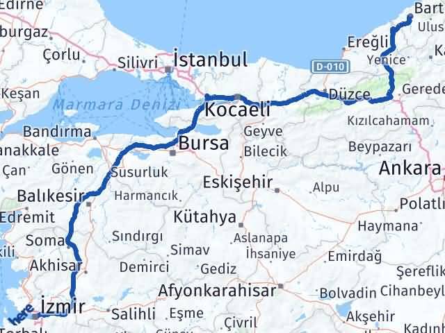 Bartın Konak İzmir Arası Kaç Km - Yol Haritası