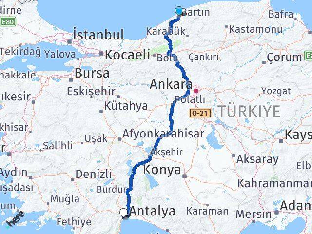 Bartın Konyaaltı Antalya Arası Kaç Km - Yol Haritası
