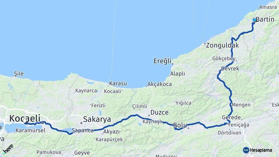 Bartın Körfez Kocaeli Arası Kaç Km - Yol Haritası