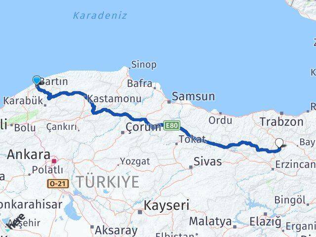 Bartın Köse Gümüşhane Arası Kaç Km - Yol Haritası