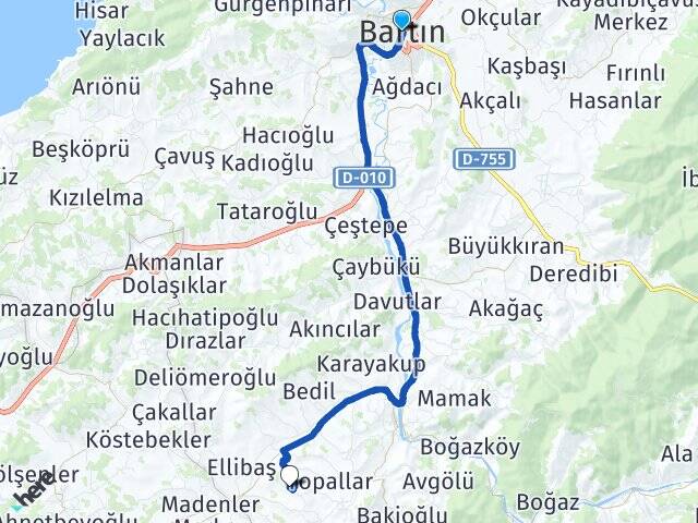 Bartın Köyyeri Arası Kaç Km - Yol Haritası