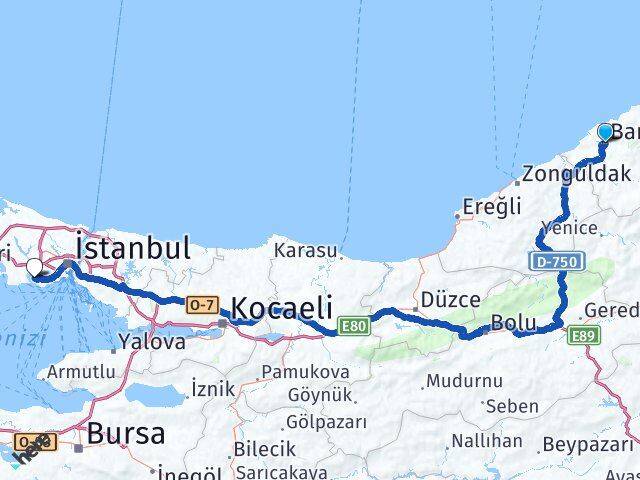 Bartın Küçükçekmece İstanbul Arası Kaç Km - Yol Haritası