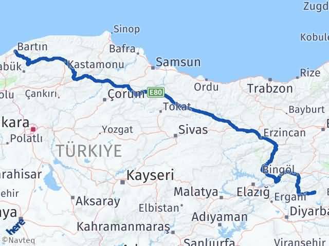 Bartın Kulp Diyarbakır Arası Kaç Km - Yol Haritası