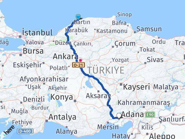 Bartın Kurucaşile Adana Arası Kaç Km - Yol Haritası