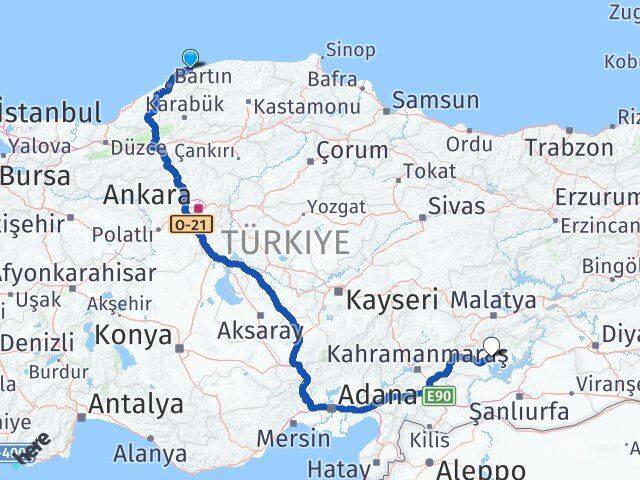 Bartın Kurucaşile Adıyaman Arası Kaç Km - Yol Haritası