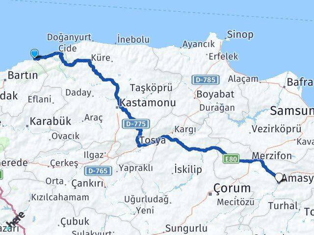 Bartın Kurucaşile Amasya Arası Kaç Km - Yol Haritası