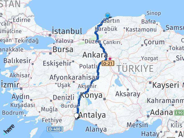 Bartın Kurucaşile Antalya Arası Kaç Km - Yol Haritası