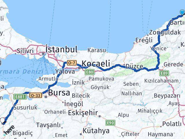 Bartın Kurucaşile Balıkesir Arası Kaç Km - Yol Haritası