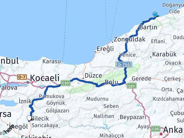 Bartın Kurucaşile Bilecik Arası Kaç Km - Yol Haritası